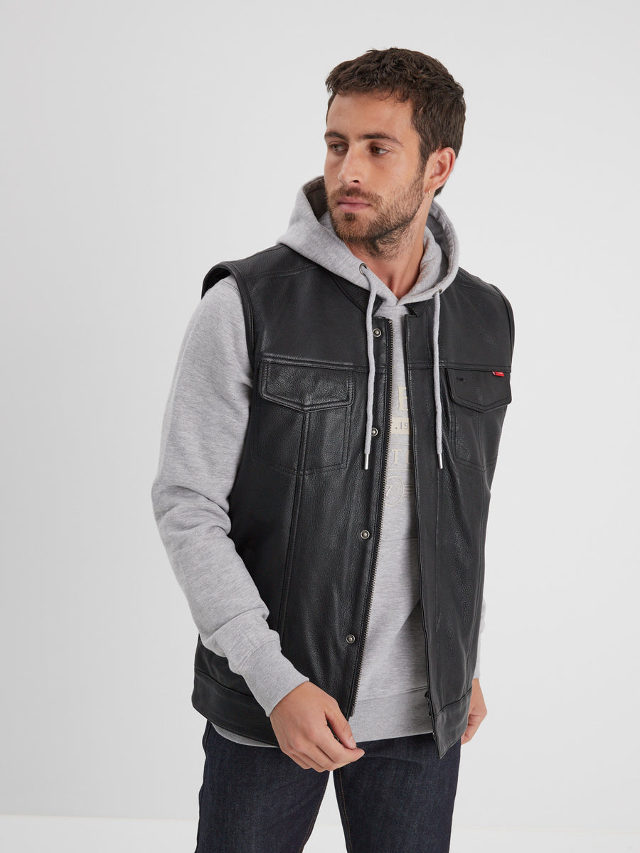 Gilet Cuir Véritable Biker Noir Homme Taille 2XL - Style Motard Robuste Et Confortable
