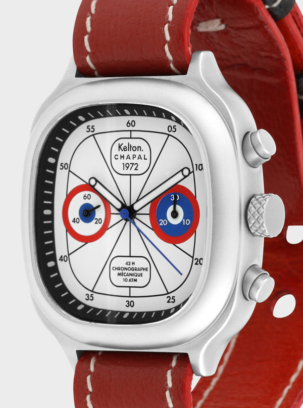 Chronographe 1972 Sky red & blue Kelton x Chapal
