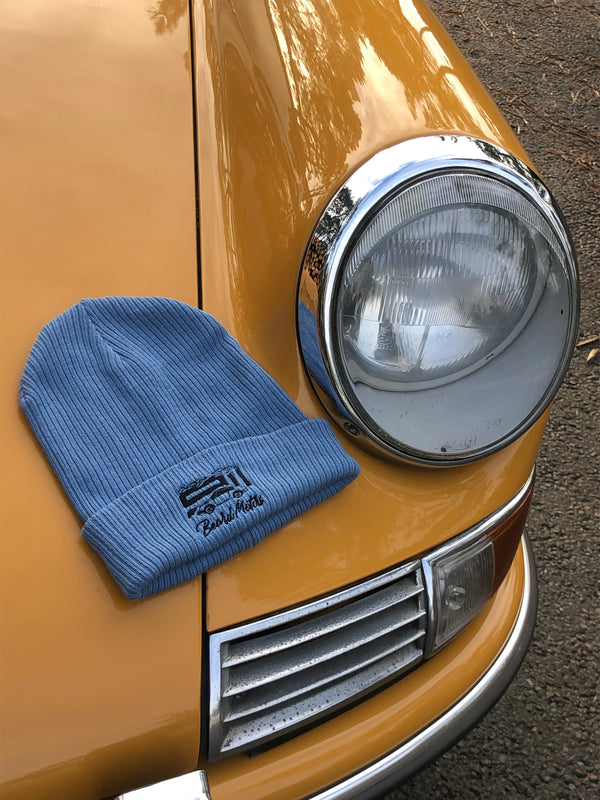 Bonnet Bleu Beard Motors 911 Vintage Style tricoté en coton bio