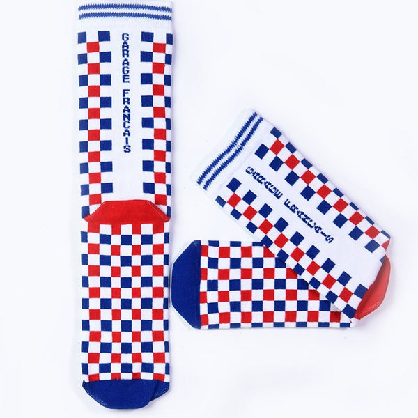 Chaussettes GARAGE FRANCAIS - Chaussettes Damiers Bleu, Blanc, Rouge unisexe