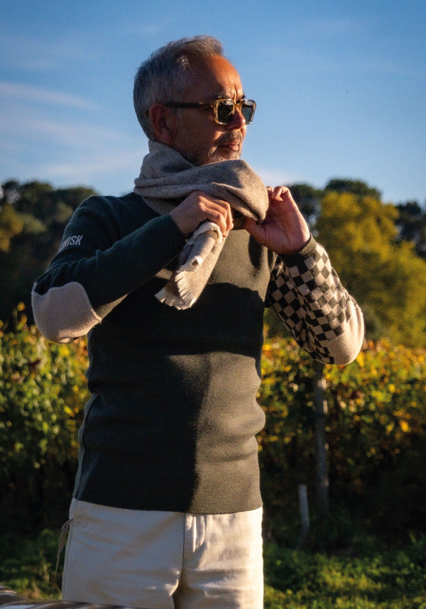 Écharpe Gwisk en mérinos d'Arles motif pointillés beige et brun